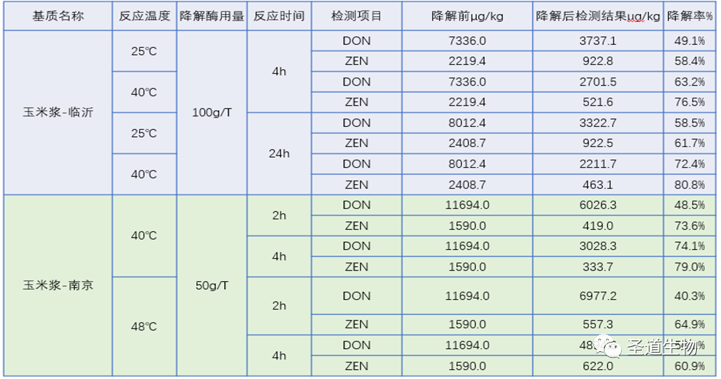 霉宁领先型对玉米浆中毒素降解能力测试